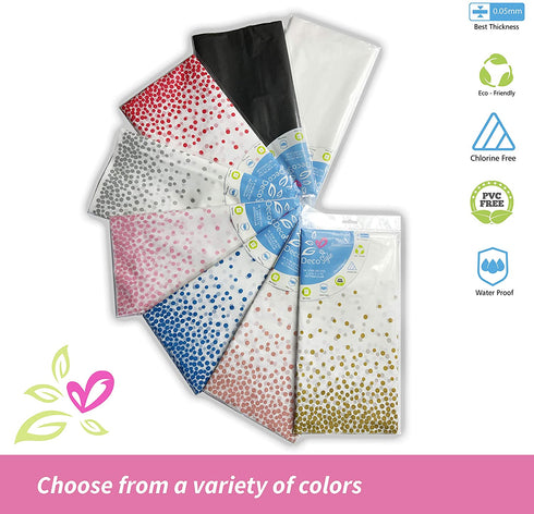 Decostyle Premiun Plastic Tablecloth for Parties, Party Table Cloths Disposable, Stylish Design, Black Gold Dots Decorations, Waterproof, Rectangular Table Cover, 54 Inch x 108 Inch