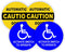 (2-Pair) 5-inch Round CAUTION AUTOMATIC DOOR - ACTIVATE SWITCH TO OPERATE Decals | Weatherproof Vinyl Stickers | Glass Entry Labels Small Business Office Handicap Entrance Exit Compliance
