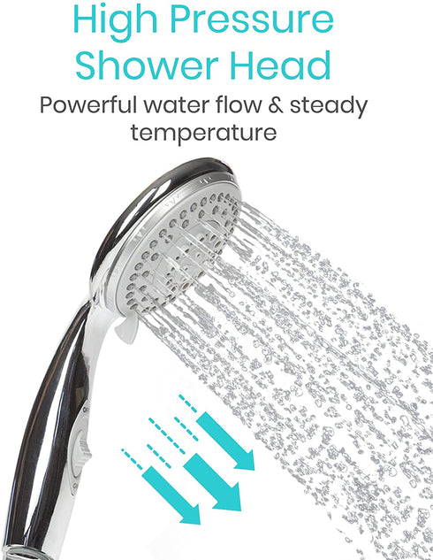 Vive Handheld Shower Head - 2 in 1, Long Hose, High Pressure, Chrome Finish Bathroom Faucet Kit with Large Waterfall Rainfall Head - Universal Adapter Holder Mount for Wall - Clean Overhead Rain Style