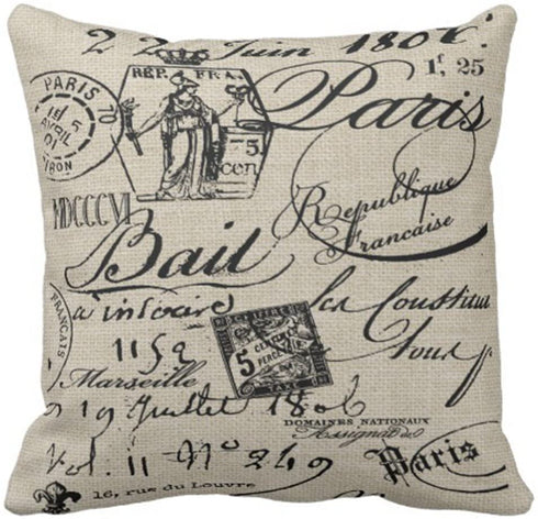 Emvency Throw Pillow Cover French Script Decorative Pillow Case Paris Home Decor Square 18x18 Inch Cushion Pillowcase