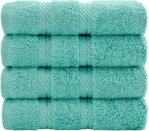 American Soft Linen Premium Turkish Genuine Cotton, Luxury Hotel Quality for Maximum Softness & Absorbency for Face, Hand, Kitchen & Cleaning (4-Piece Washcloth Set, Turquoise Blue)