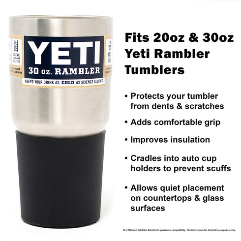 Silicone Boot Sleeve Protector for 20oz, 26oz, 30oz Yeti Rambler Tumbler Cups and 32oz Hydro Flask Tumbler (Black)