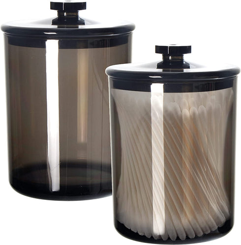 Youngever 2 Pack 15 Ounce Black Plastic Apothecary Jars, Qtip Holder, Cotton Swab Holder, Bathroom Vanity Organizer for Cotton Balls, Cotton Pads, Qtips
