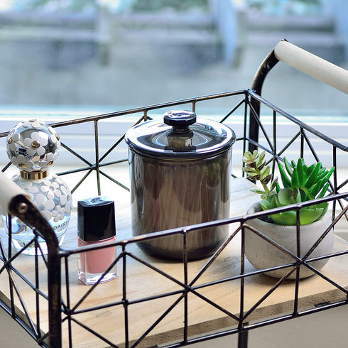 Youngever 2 Pack 15 Ounce Black Plastic Apothecary Jars, Qtip Holder, Cotton Swab Holder, Bathroom Vanity Organizer for Cotton Balls, Cotton Pads, Qtips