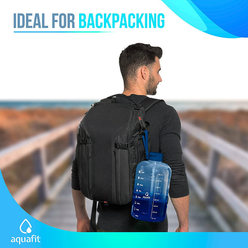 AQUAFIT Half Gallon Water Bottle with Straw Half Gallon Water Jug Motivational Water Bottle 64 Ounce Water Bottle with Time Marker Large Water Bottle Big Water Bottle 1/2 Gallon Water Jug Big Water Jug Dark Blue Fade