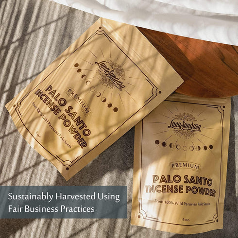 Luna Sundara Palo Santo Incense Powder from 100% Wild Peruvian Palo Santo 4oz Sustainably Palo Santo Wood Powder for Smudging and Crafting Homemade Incense