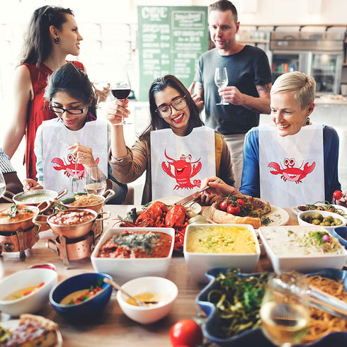 30 Pieces Disposable Adults Bibs Including 23 Inches 15 Pieces Lobster Bibs and 15 Pieces Crab Bibs Plastic Funny Bibs for Seafood Restaurants and Crawfish Parties