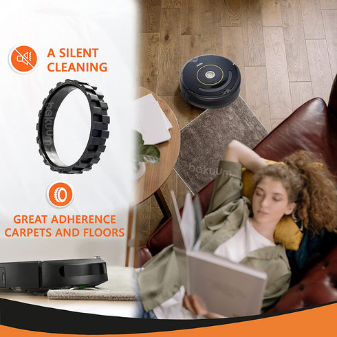 Tires for IROBOT ROOMBA Wheels Series 500, 600, 700, 800, 900 e5 e6 i7 (Pack of 2) Anti-slip, Great Adhesion and Easy Assembly. (Black)