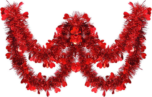 WILLBOND 26.2 Feet Heart Tinsel Garland Valentines Metallic Tinsel Twist Garland Shiny Hanging Decoration for Valentines Tree Wreath Wedding Party Supplies (Red)