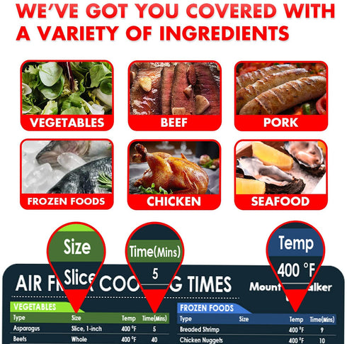 Air Fryer Magnetic Cheat Sheet Set - Air Fryer Accessories, Quick Reference Cooking Times Chart with Dry Erase Magnetic Meal Planner Whiteboard for Fridge (Set of 3), Black