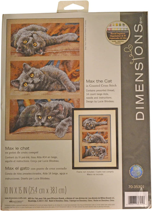 Dimensions 70-35301 Max the Cat Counted Cross Stitch Kit, 14 Count Beige Aida, 10" x 15"