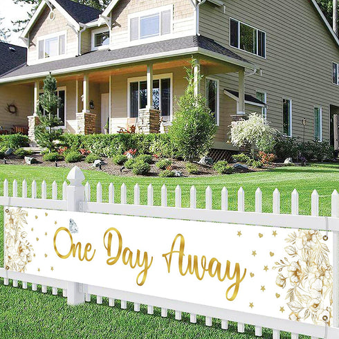 WHPCT One Day Away Banner,Gold Romantic Banner For Wedding Rehearsal Dinner Party Sign, Brunch Wedding Rehearsal Dinner Party Supplies Decoration 9.8X1.6Ft, 9.8Ft X 1.6Ft