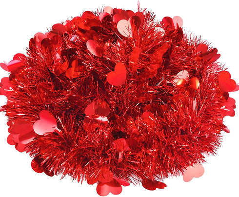 WILLBOND 26.2 Feet Heart Tinsel Garland Valentines Metallic Tinsel Twist Garland Shiny Hanging Decoration for Valentines Tree Wreath Wedding Party Supplies (Red)