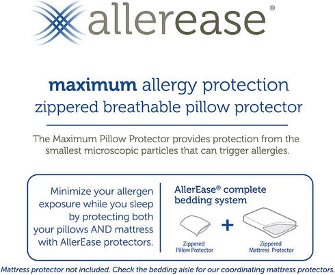 AllerEase Maximum Allergy Pillow Protector, 4 Pack, White 4 Count