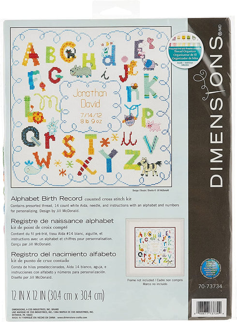 Dimensions Alphabet Birth Record Counted Cross Stitch Kit, 12 x 12