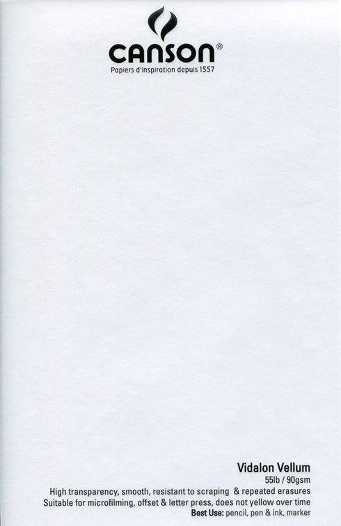 Canson Artist Series Vidalon Vellum Paper Pad, Translucent and Acid Free for Pencil, Ink and Markers, Fold Over, 55 Pound, 9 x 12 Inch, 50 Sheets