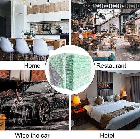 BUEDM Kitchen Dish Towels,Microfiber Cleaning Cloth for Dishes,Bathroom,Car,12 Pack Highly Absorbent Dry Quickly Double-Sided Multi-Purpose Coral Fleece Lint-Free Washcloths