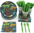 Dinosaur Party Bundle, Includes Plates, Napkins, Cups, and Cutlery (24 Guests,144 Pieces)