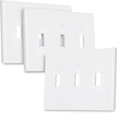 Bates- Triple Light Switch Wall Plate, 3 Pack, White, Triple Light Switch Cover, Light Switch Cover 3 Gang, 3 Switch Plate Cover, 3 Light Switch Cover Plate, 3 Switch Light Switch Cover, Switch Plates