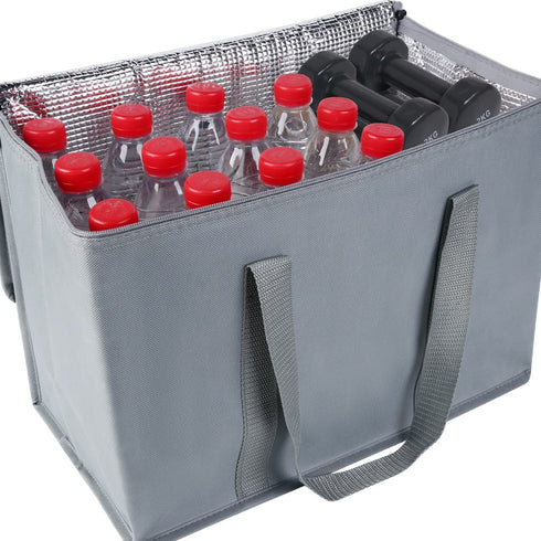 2-Pack XL Insulated Grocery shopping bag, Grey, Delivery,pizza,reusable bags, Sturdy zipper,Collapsible,tote,cooler,thermal,for instacart, for Doordash,Beach,waterproof transport