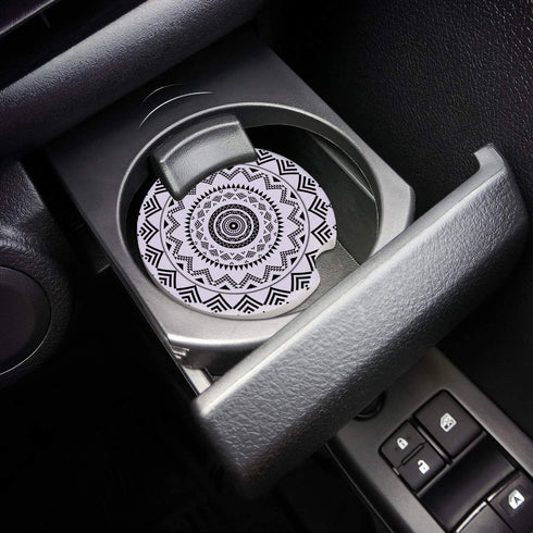 Small Car Coasters for Cup Holders 2.65" Absorbent 2 Pack Car Coaster Ceramic Stone for Drinks Mandala Ethnic Boho Car Accessories Absorb Water Drops