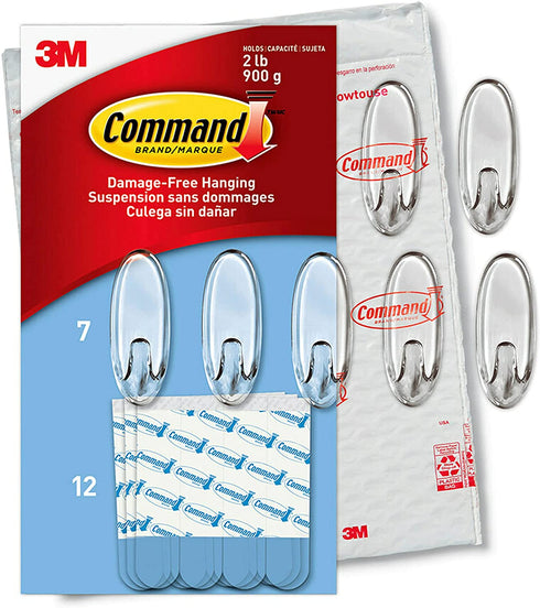 Command Clear Medium Hooks, 7 Hooks, 12 Strips - Easy to Open Packaging, Organize Damage-Free