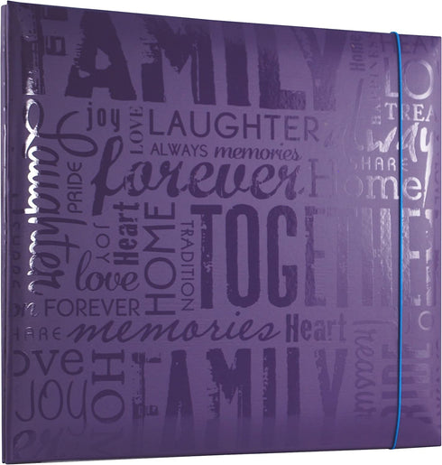 MCS MBI 13.5x12.5 Inch Embossed Gloss Expressions Scrapbook Album with 12x12 Inch Pages, Deep Purple, Embossed "Family" (848116)