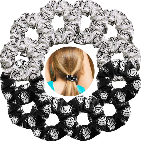 12 Pieces Volleyball Sport Hair Scrunchies Volleyball Sport Hair Ties Silk Satin Elastic Scrunchies Hair Bands Ponytail Holders for Players Teams Gifts (Black, White)