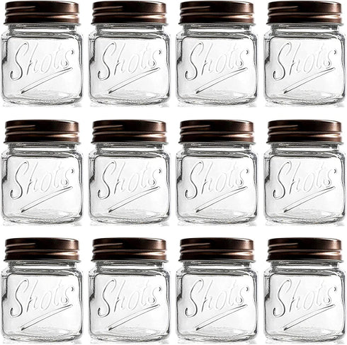 Mini Mason Jars Shot Glasses with Lids in Bulk Set (2 Ounce, 12-Pack)