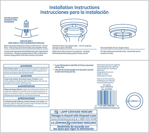 GE Lighting 33774 Cool White 8-Inch Diameter Circline Fluorescent T9 Bulb, 22-Watt