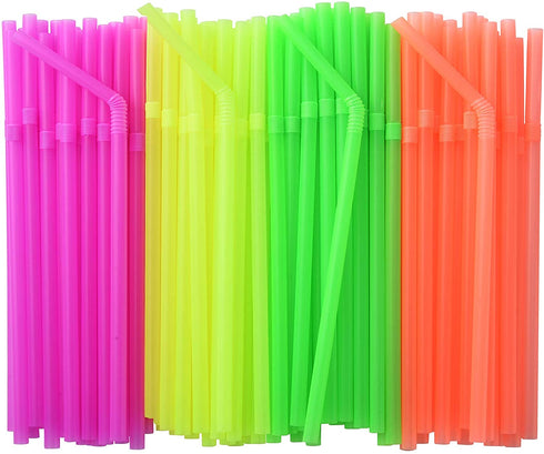 ALINK 500-PCS Neon Colored Flexible Drinking Straws, Plastic Disposable Bendy Straws - 7.75" x 0.23"
