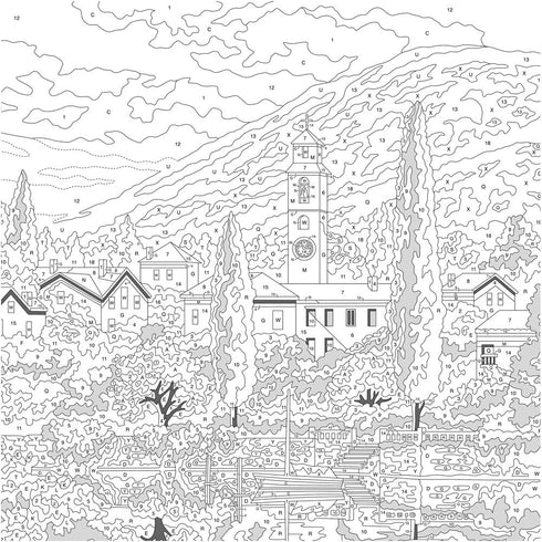 Dimensions 73-91661 Village Lake Afternoon Paint by Numbers for Adults, 14'' W x 20'' L