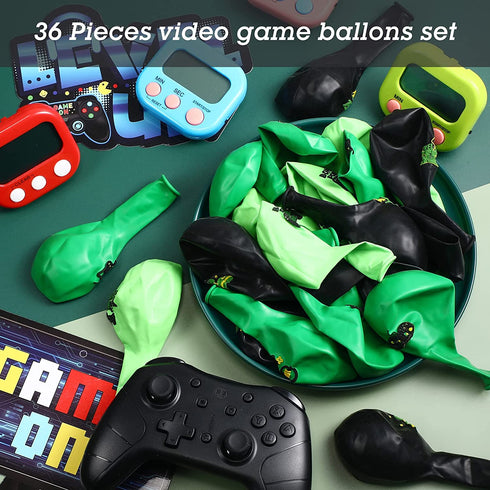 Video Game Party Balloons Set Game Birthday Party Balloons Game Theme Balloons Decorations Gaming Black Green Latex Balloons for Teens Player Birthday Party Supplies, 36 Pieces (Green)
