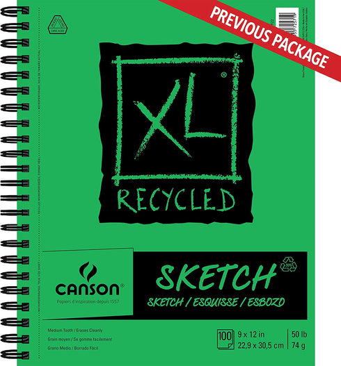 Canson XL Series Recycled Paper Sketch Pad, Side Wire Bound, 50 Pound, 9 x 12 Inch, 100 Sheets