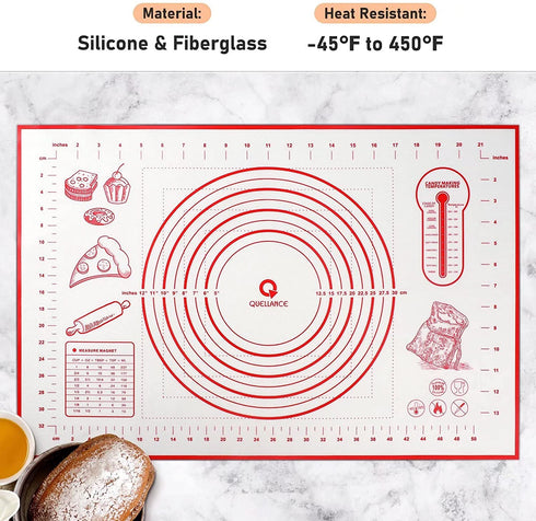 Silicone Pastry Mat Extra Large Non Slip with Measurement, Non Stick, Large and Thick, for Fondant, Rolling Dough, Pie Crust, Pizza and Cookies - BPA Free Easy Clean Kneading Matts,16" x 24", Red