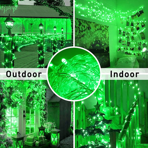 JMEXSUSS 33ft 100 LED Green Battery Operated Christmas Lights,St. Patrick's Day Decorations Lights Indoor, Twinkle Fairy String Lights with Remote 8 Modes Outdoor Waterproof