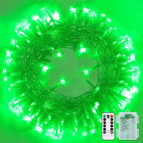 JMEXSUSS 33ft 100 LED Green Battery Operated Christmas Lights,St. Patrick's Day Decorations Lights Indoor, Twinkle Fairy String Lights with Remote 8 Modes Outdoor Waterproof