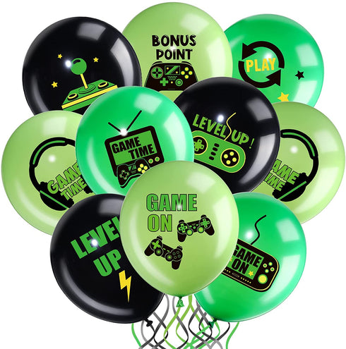 Video Game Party Balloons Set Game Birthday Party Balloons Game Theme Balloons Decorations Gaming Black Green Latex Balloons for Teens Player Birthday Party Supplies, 36 Pieces (Green)