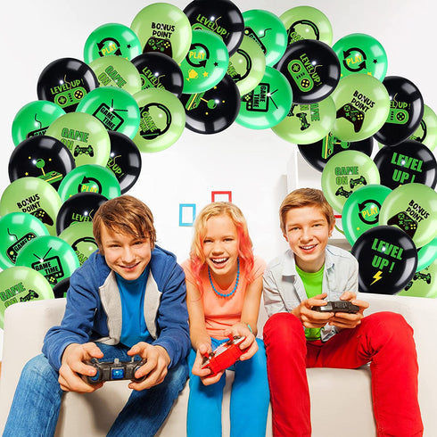 Video Game Party Balloons Set Game Birthday Party Balloons Game Theme Balloons Decorations Gaming Black Green Latex Balloons for Teens Player Birthday Party Supplies, 36 Pieces (Green)