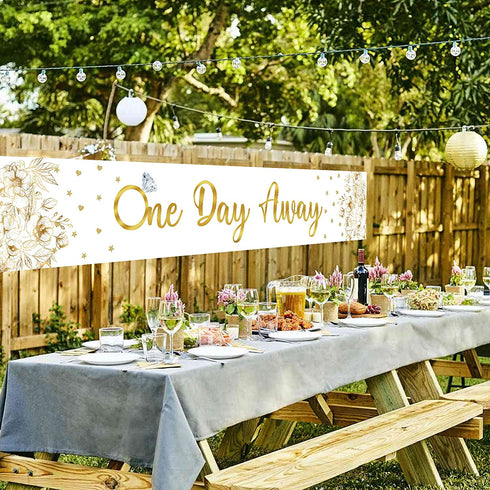 WHPCT One Day Away Banner,Gold Romantic Banner For Wedding Rehearsal Dinner Party Sign, Brunch Wedding Rehearsal Dinner Party Supplies Decoration 9.8X1.6Ft, 9.8Ft X 1.6Ft