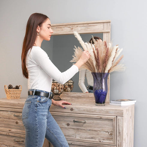 60 Pcs Boho Flowers Faux Pampas Grass Decor- Tall and Fluffy with No Shedding - Artificial Pompass Grass for Home, Wedding, and Table Decor, White, Brown & Reed