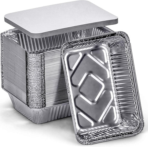 DecorRack 56 Aluminum Pan Disposable with Flat Board Lid, 2.25 Lb Heavy Duty Rectangular Tin Foil Pans, Perfect for Reheating, Baking, Roasting, Meal Prep, to-Go Containers (56 Pack)