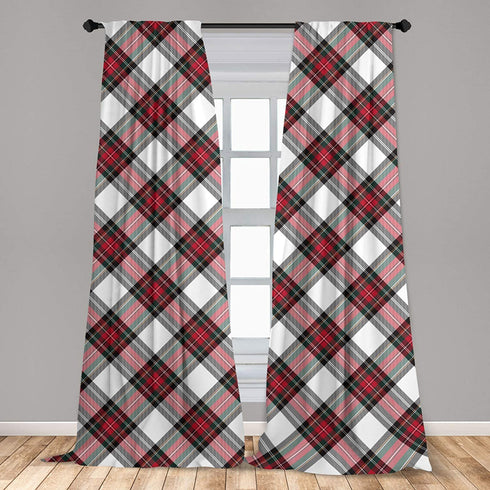 Ambesonne Tartan Curtains, Traditional Plaid with Diagonal Lines and Rhombuses Scottish Culture Inspirations, Window Treatments 2 Panel Set for Living Room Bedroom Decor, 56" x 84", Coral Black