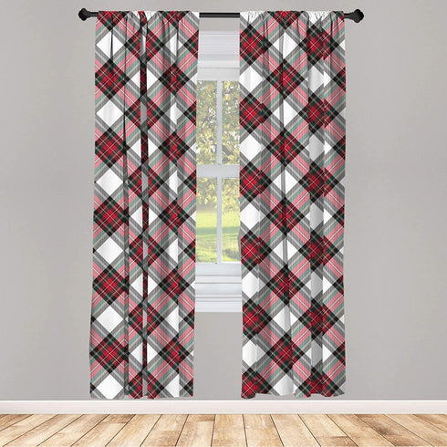 Ambesonne Tartan Curtains, Traditional Plaid with Diagonal Lines and Rhombuses Scottish Culture Inspirations, Window Treatments 2 Panel Set for Living Room Bedroom Decor, 56" x 84", Coral Black