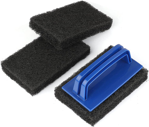 Blackstone Grill Cleaning Kit, Heavy Duty Griddle Scrubber Scouring Pad & Handle, Griddle Cleaning Brush for Charcoal, Gas Grills, Cast Iron Cookware, Oven, Grate, Stovetop