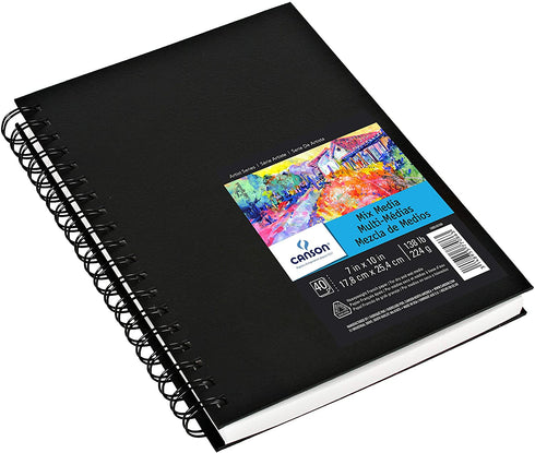 Canson Mix Media Art Book, Heavyweight French Paper, Double Sided Fine and Medium Texture, Side Wire Bound, 138 Pound, 7 x 10 Inch, 40 Sheets