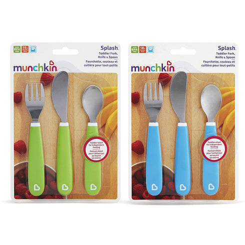 Munchkin Splash Toddler Fork, Knife and Spoon Set, 6 Pack, Blue/Green
