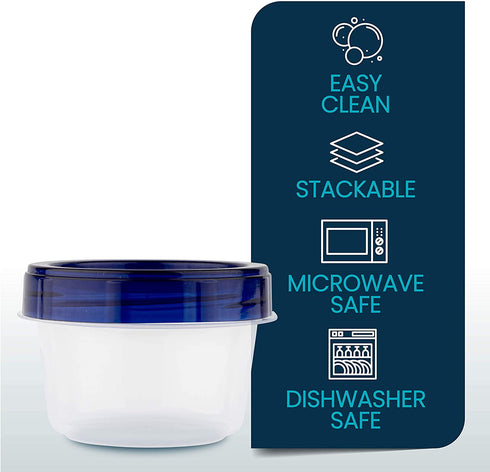 Twist Top Deli Containers Clear bottom With blue Top Twist on Lids Reusable, Stackable, Food Storage Freezer Container (6, 4 OUNCE)