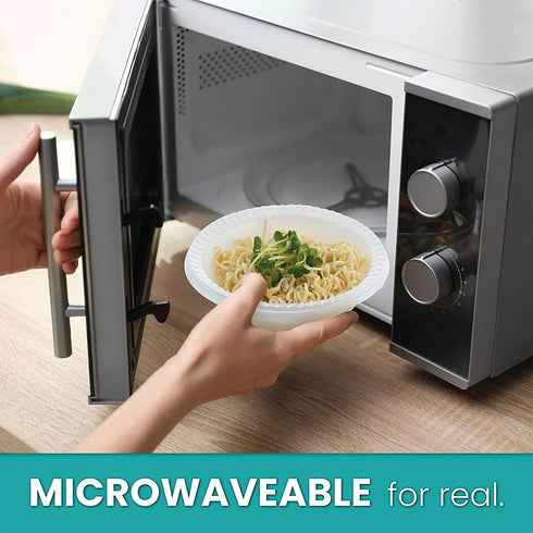 Plasticpro Round Plastic Bowls Microwaveable, Disposable, White, (50, 16 ounce)