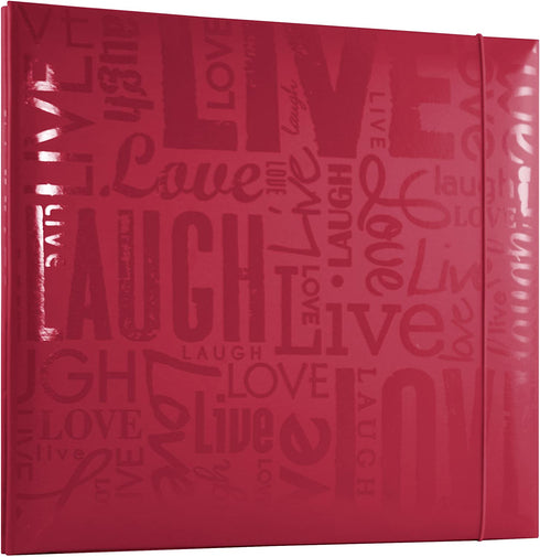 MCS MBI 13.5x12.5 Inch Embossed Gloss Expressions Scrapbook Album with 12x12 Inch Pages, Red, Embossed "Live, Laugh, Love" (848115)